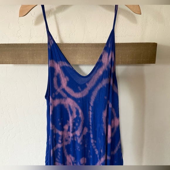 Boutique|Vibrant Blue and Pink Tie-Dye Sleeveless Maxi Dress,Drapey boho style• - Picture 3 of 9